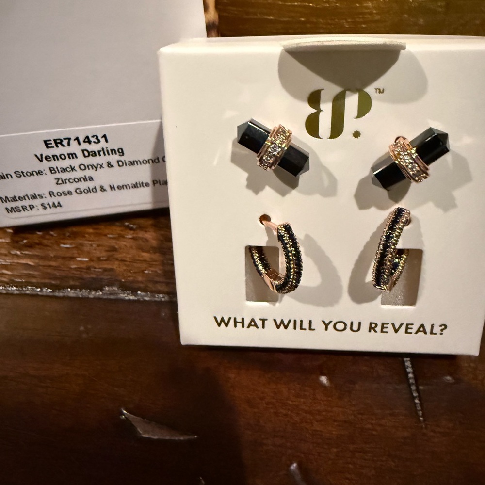 Bomb Party Untamed Black Onyx and Diamond Earrings Set Rose Gold